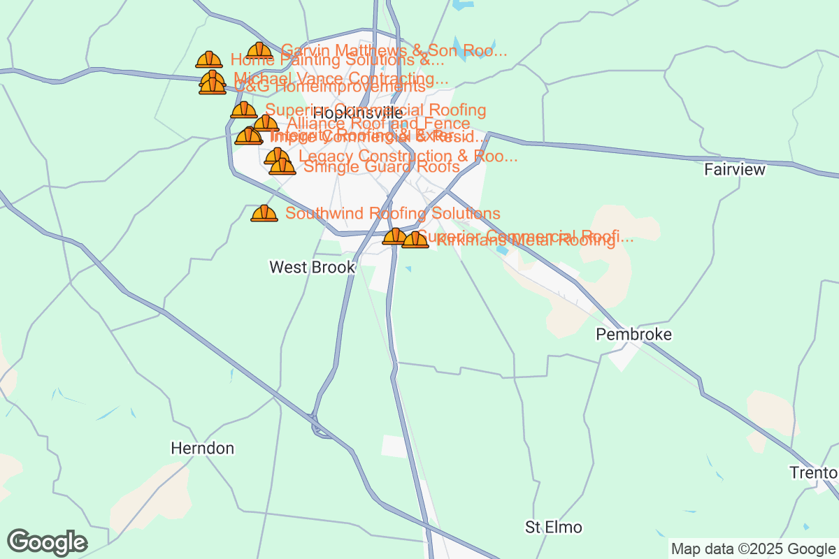 Map of Roofing Contractors in Hopkinsville, Kentucky