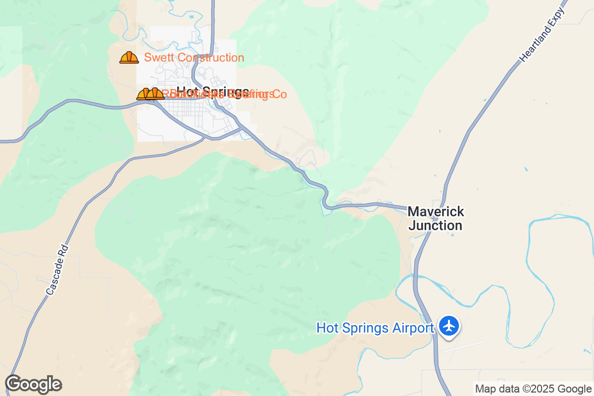 Map of Roofing Contractors in Hot Springs, South Dakota
