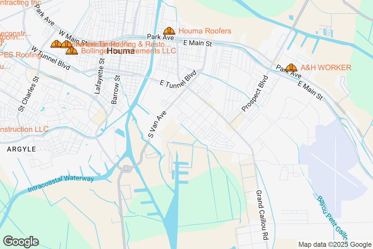 Map of Roofing Contractors in Houma, Louisiana