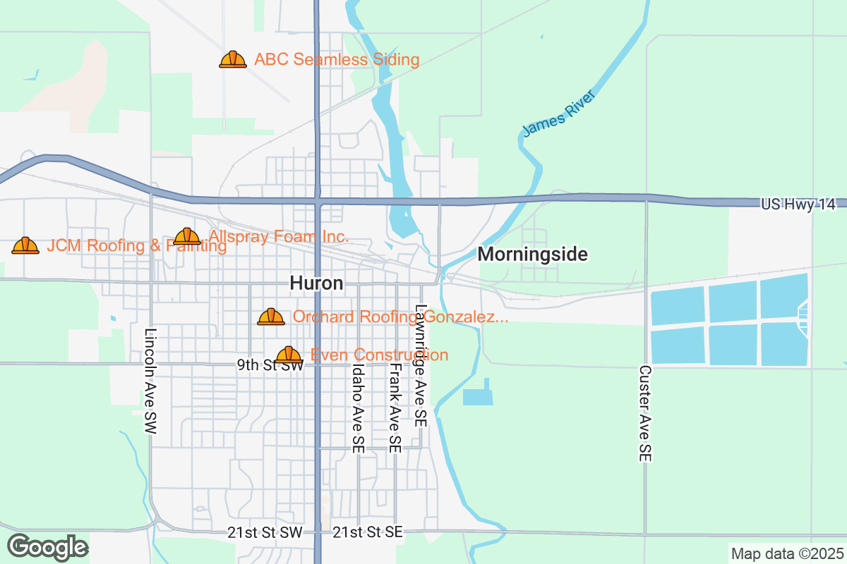 Map of Roofing Contractors in Huron, South Dakota