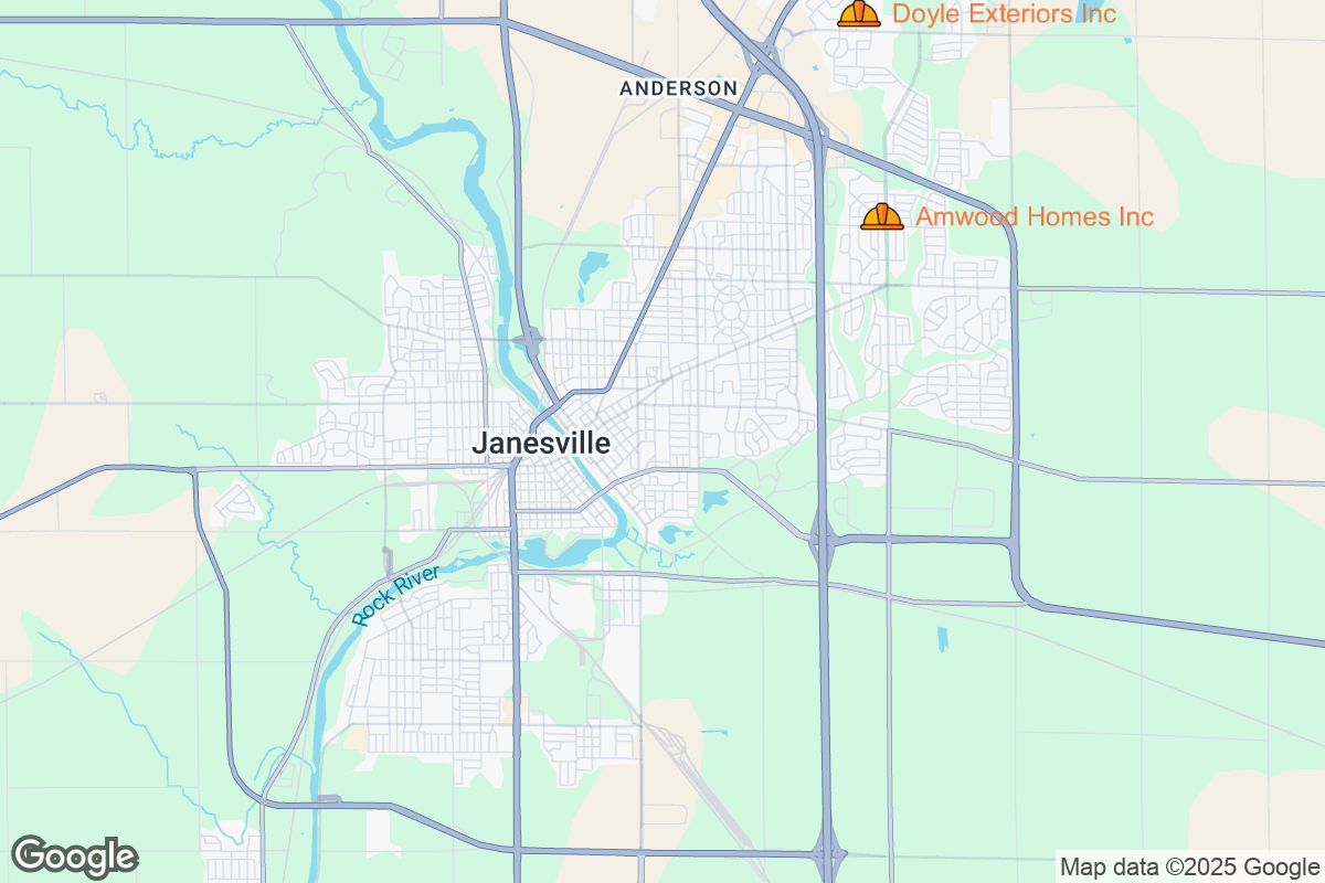 Map of Roofing Contractors in Janesville, Wisconsin