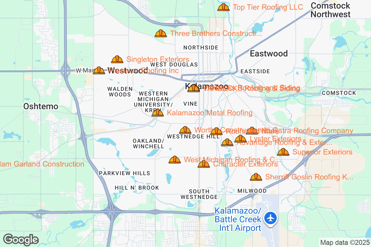 Map of Roofing Contractors in Kalamazoo, Michigan