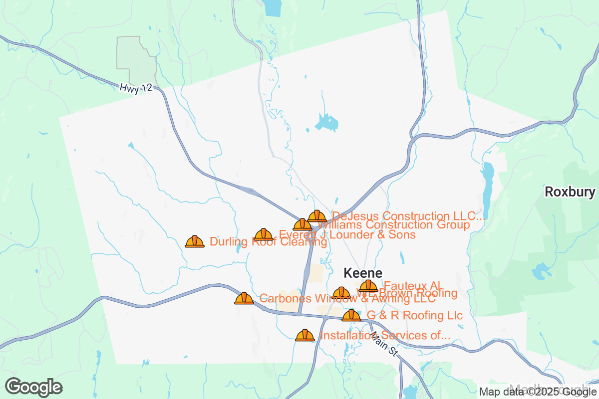 Map of Roofing Contractors in Keene, New Hampshire