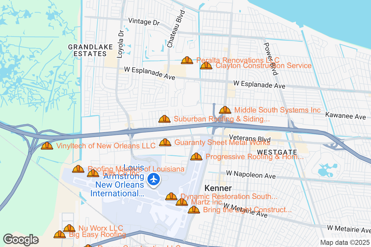 Map of Roofing Contractors in Kenner, Louisiana