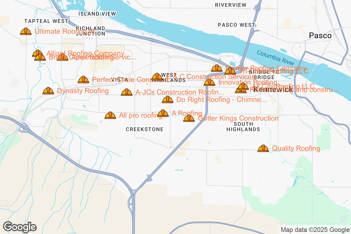 Map of Roofing Contractors in Kennewick, Washington