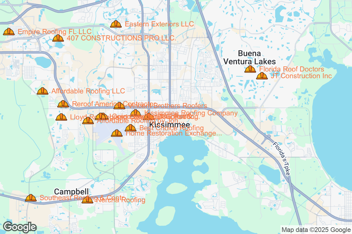 Map of Roofing Contractors in Kissimmee, Florida