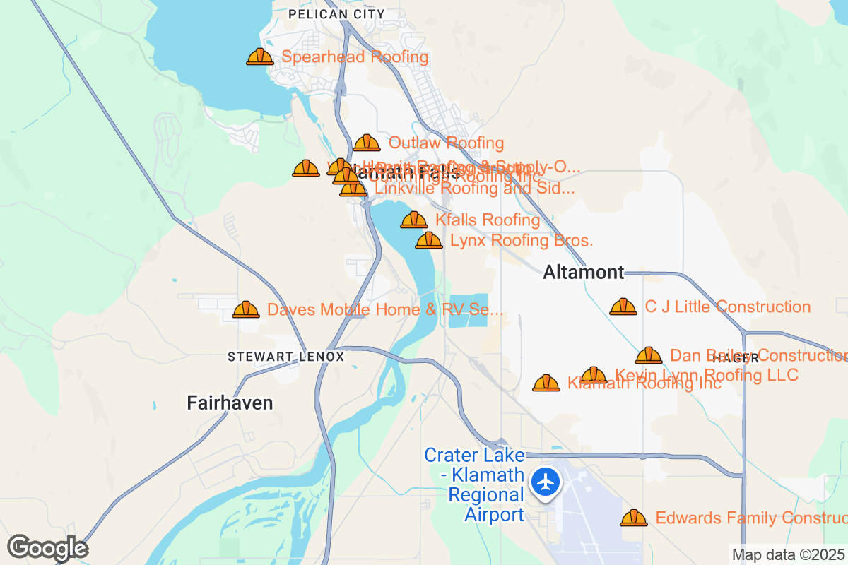 Map of Roofing Contractors in Klamath Falls, Oregon