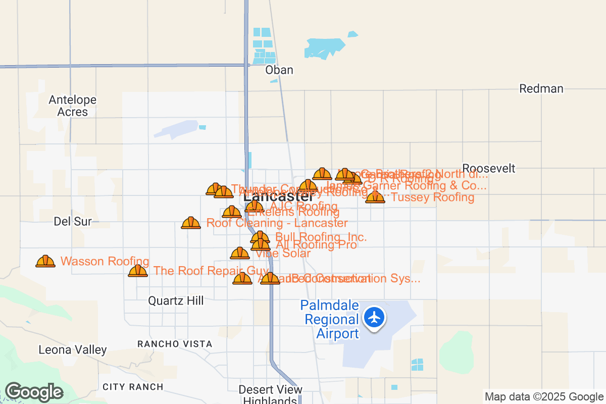 Map of Roofing Contractors in Lancaster, California