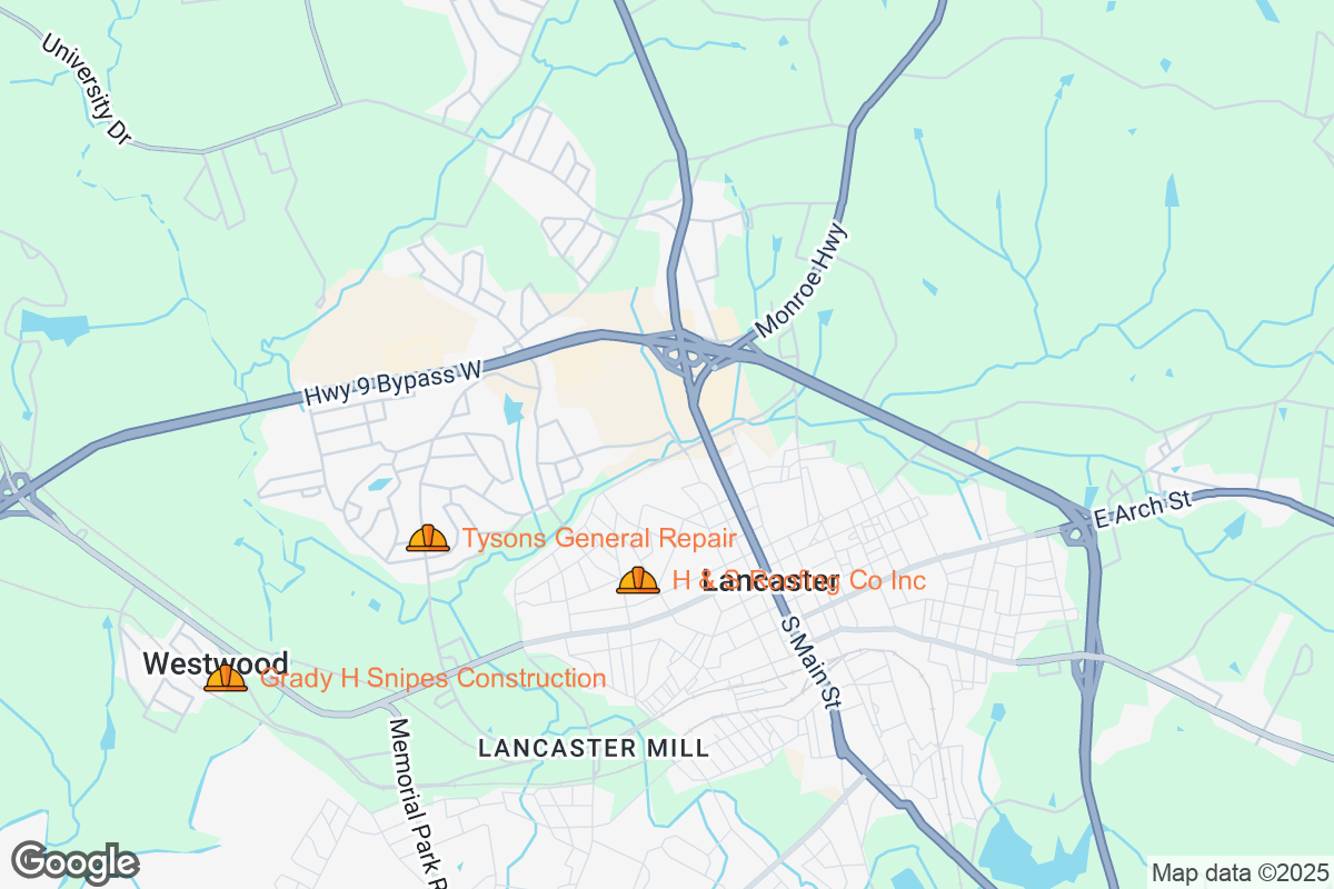 Map of Roofing Contractors in Lancaster, South Carolina