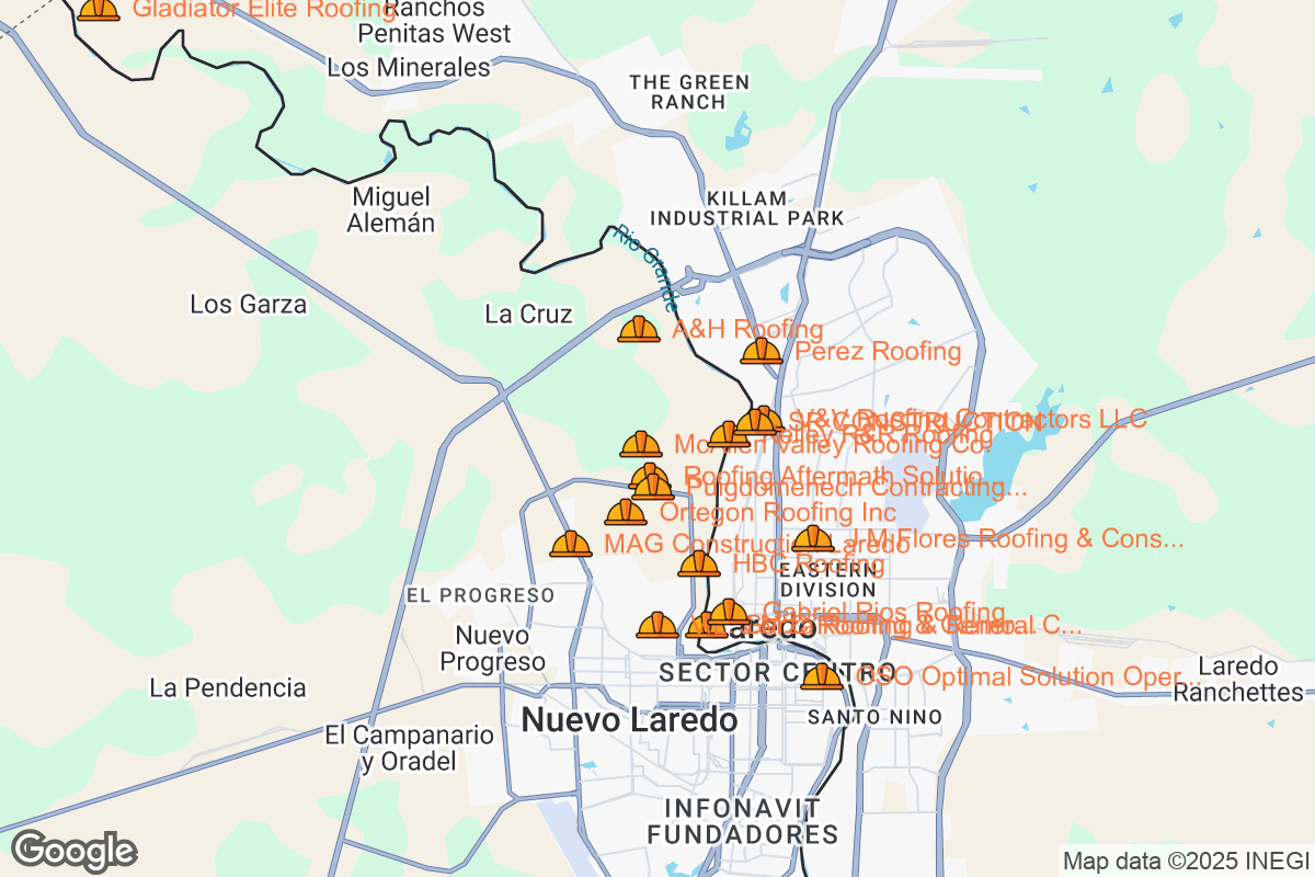 Map of Roofing Contractors in Laredo, Texas