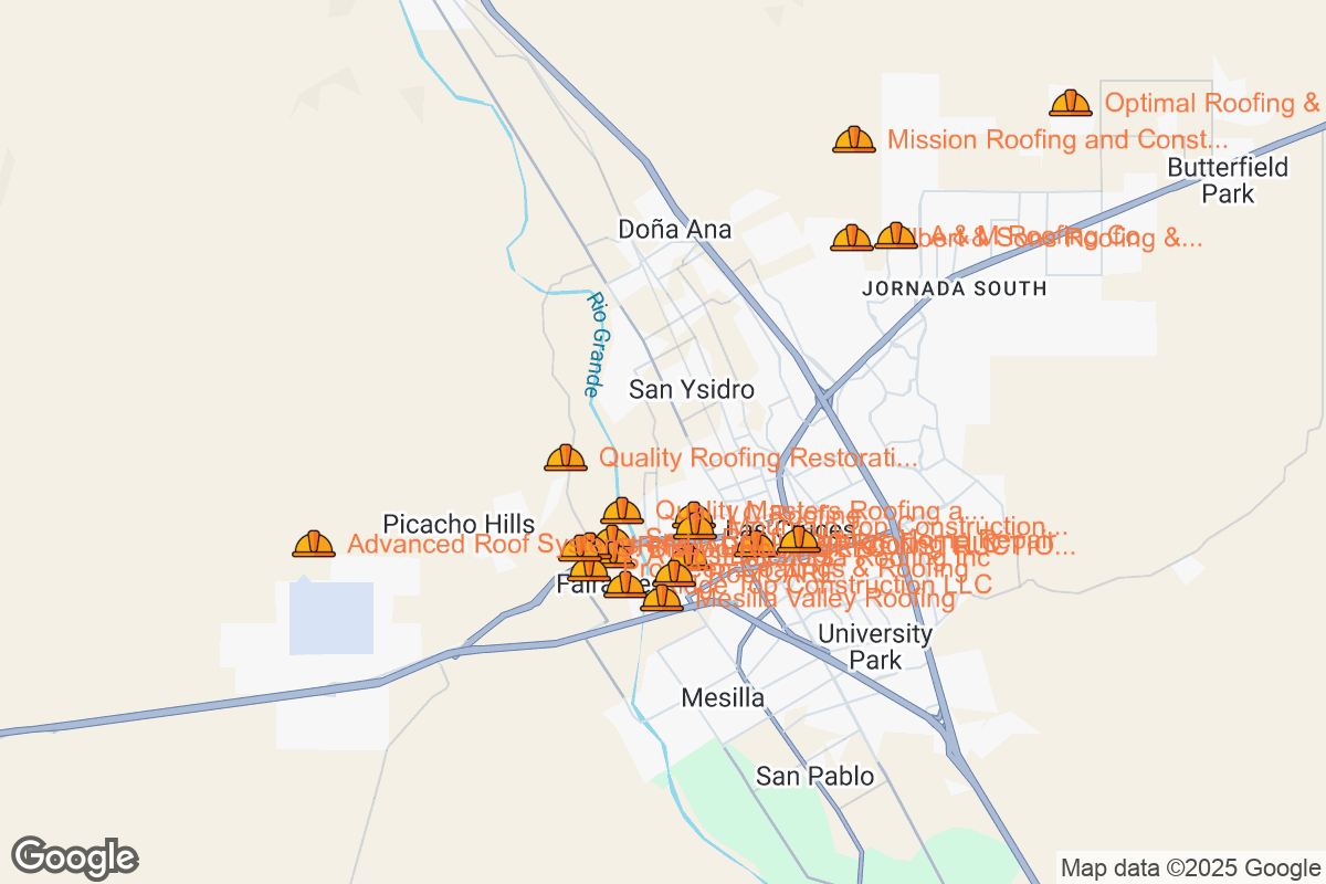 Map of Roofing Contractors in Las Cruces, New Mexico