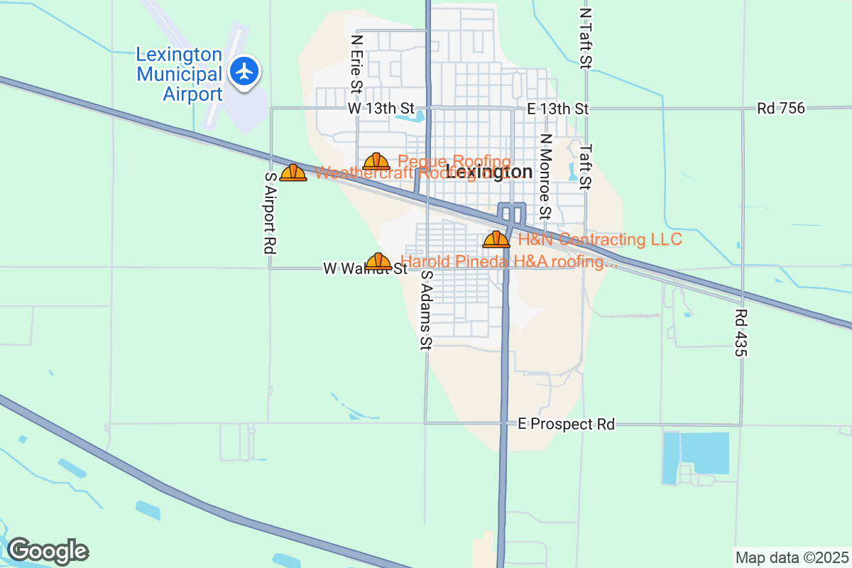 Map of Roofing Contractors in Lexington, Nebraska