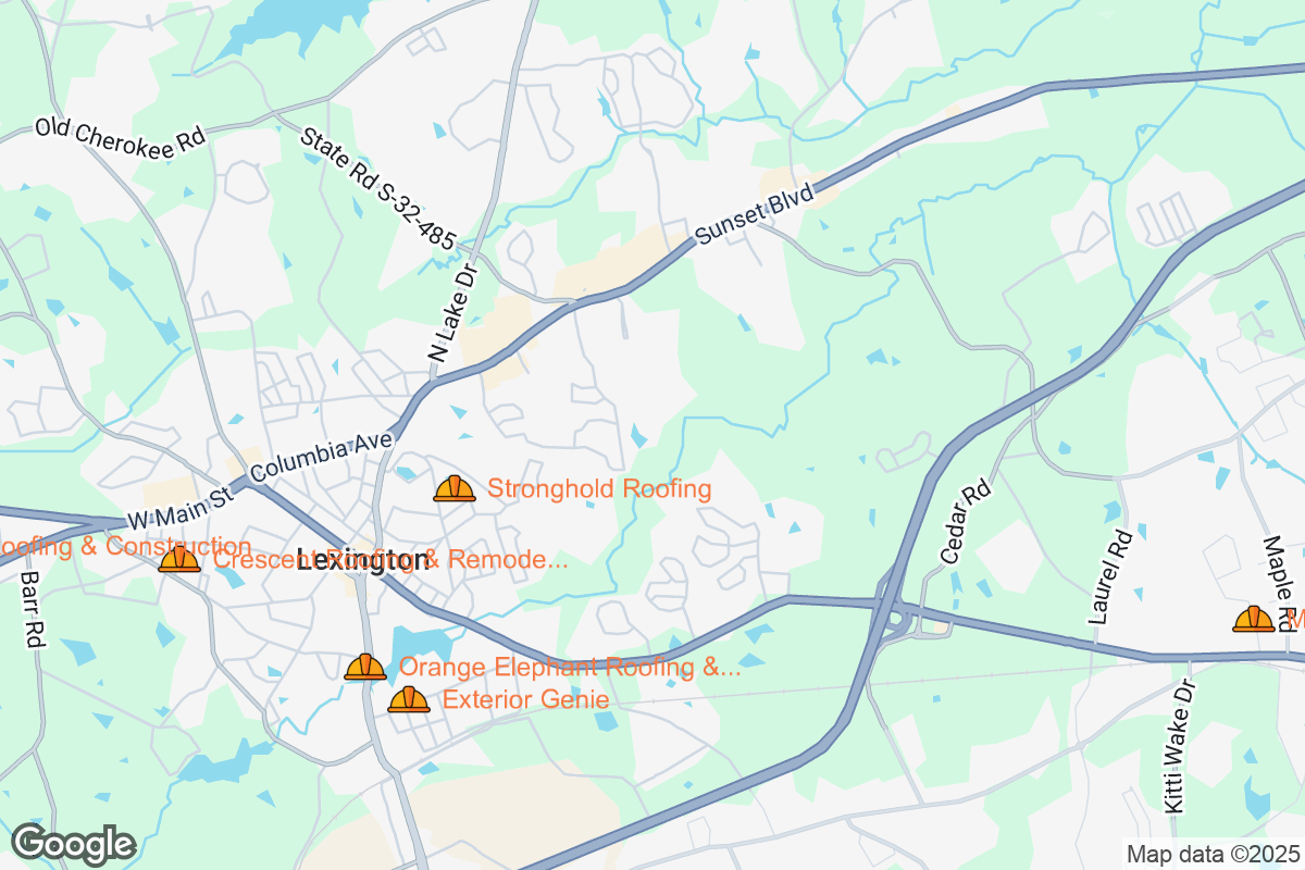 Map of Roofing Contractors in Lexington, South Carolina