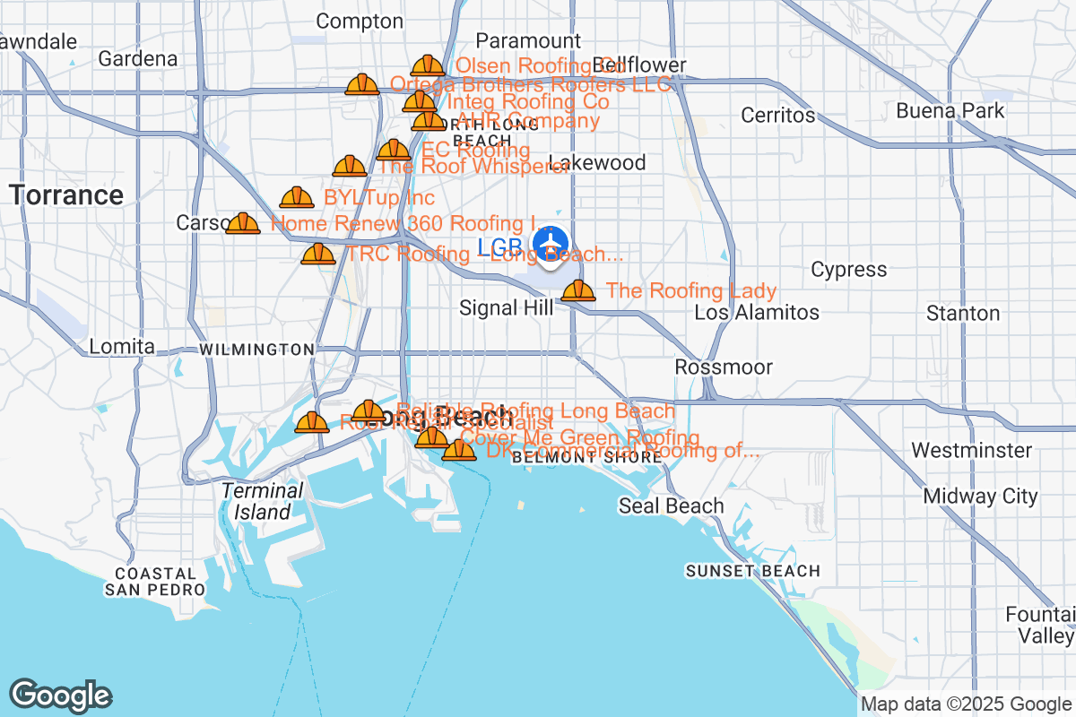 Map of Roofing Contractors in Long Beach, California