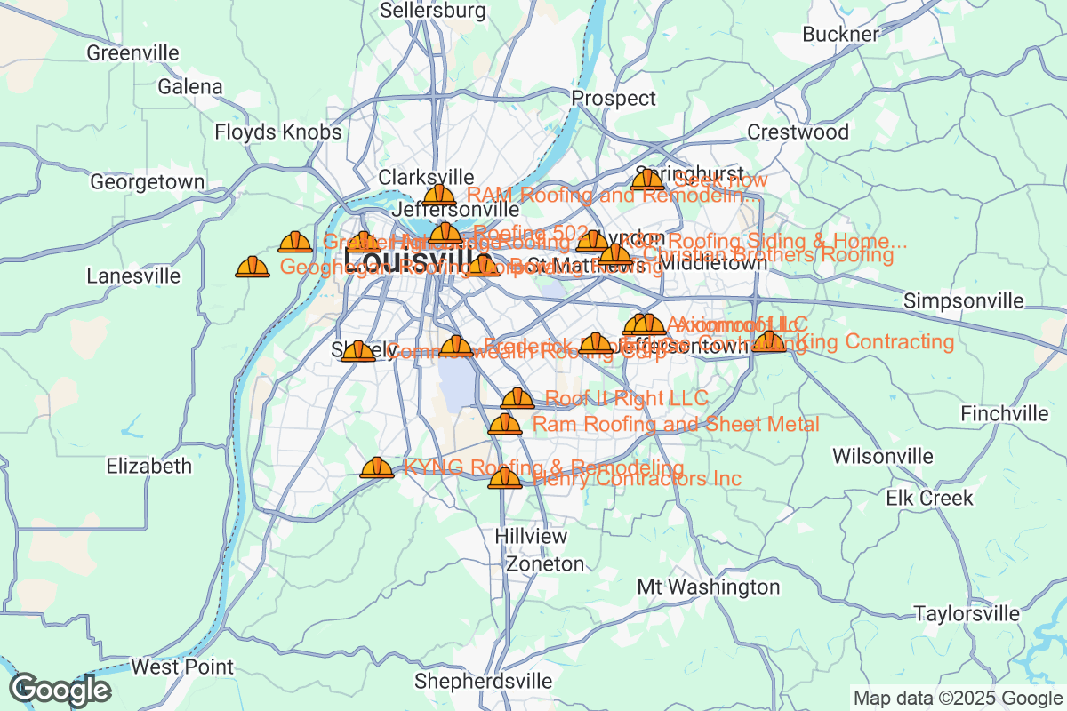 Map of Roofing Contractors in Louisville, Kentucky