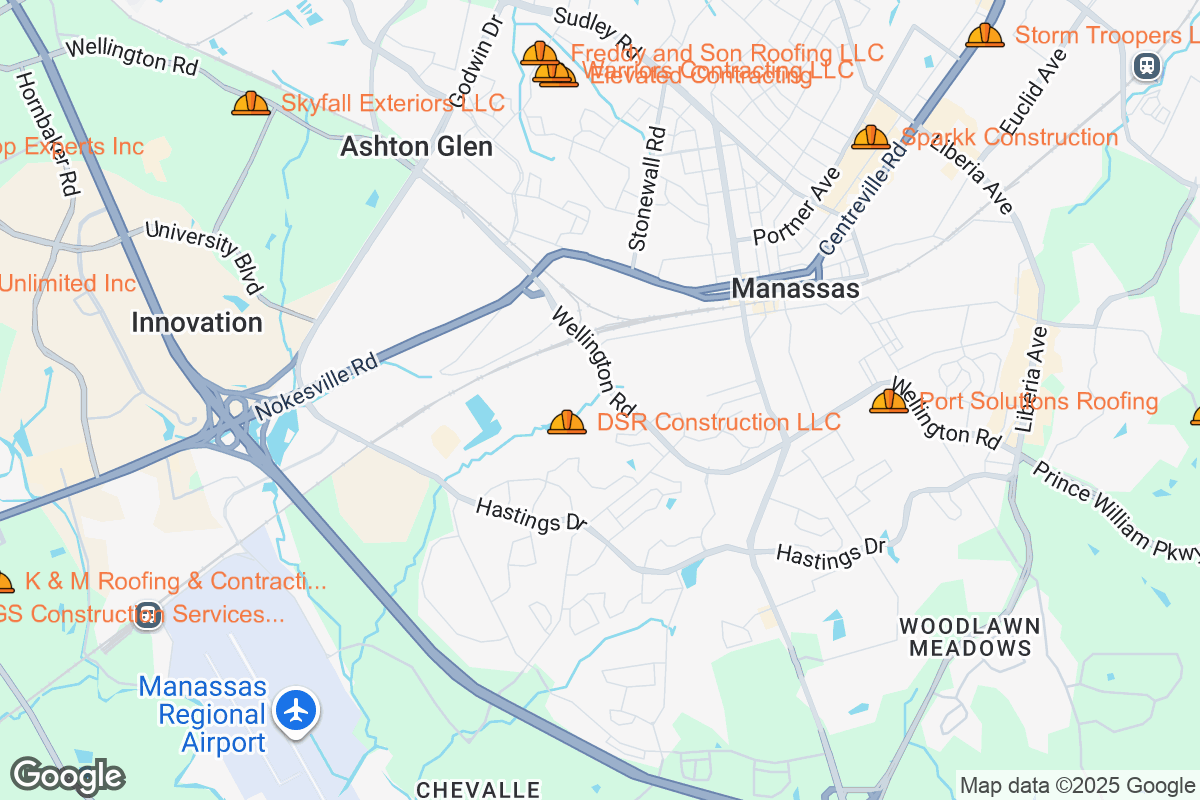Map of Roofing Contractors in Manassas, Virginia