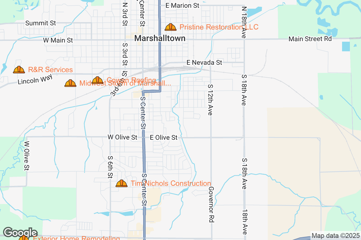 Map of Roofing Contractors in Marshalltown, Iowa