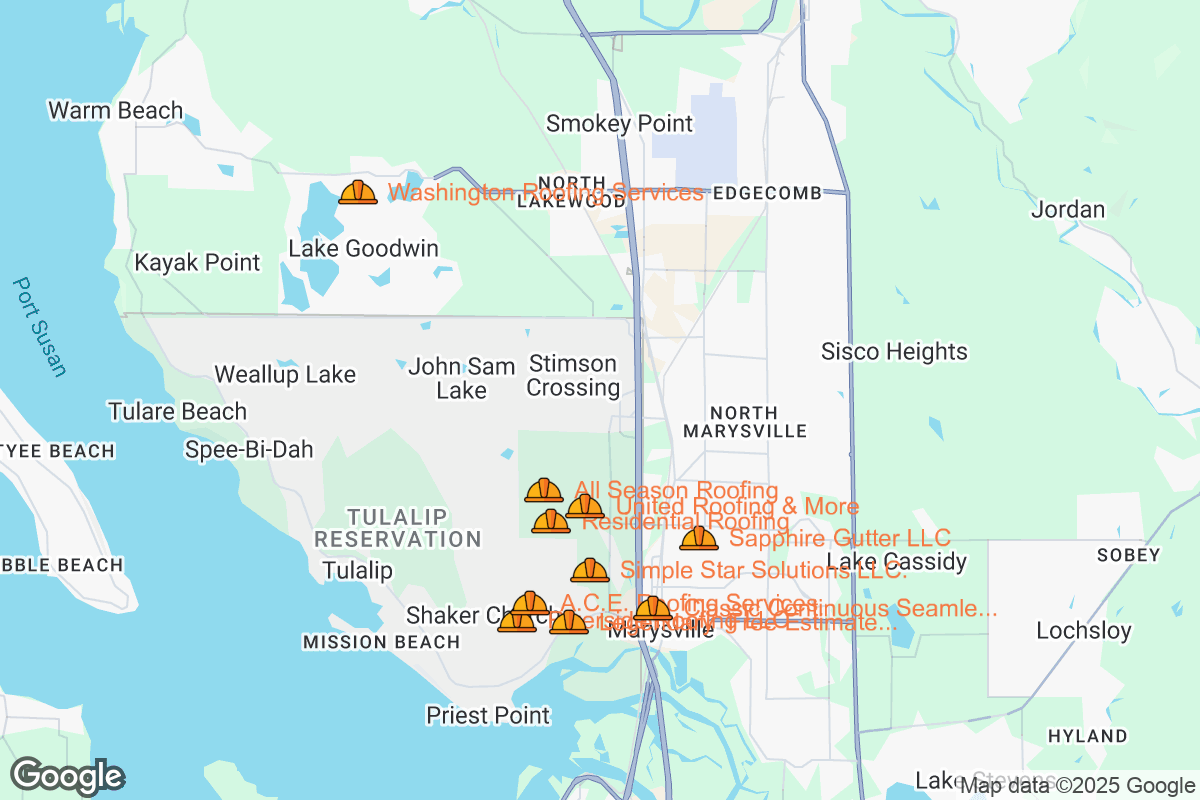 Map of Roofing Contractors in Marysville, Washington