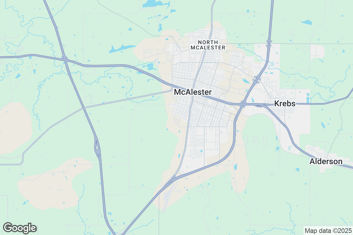Map of Roofing Contractors in McAlester, Oklahoma