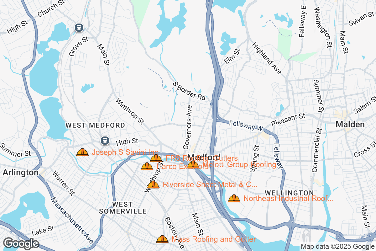 Map of Roofing Contractors in Medford, Massachusetts