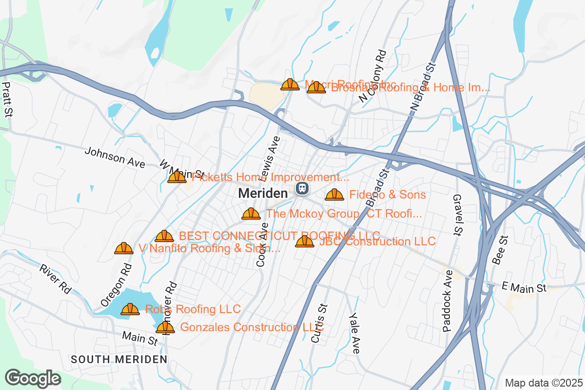 Map of Roofing Contractors in Meriden, Connecticut