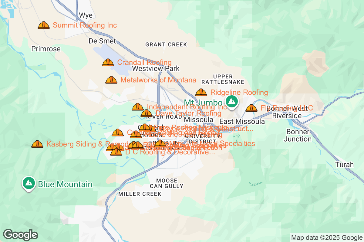 Map of Roofing Contractors in Missoula, Montana