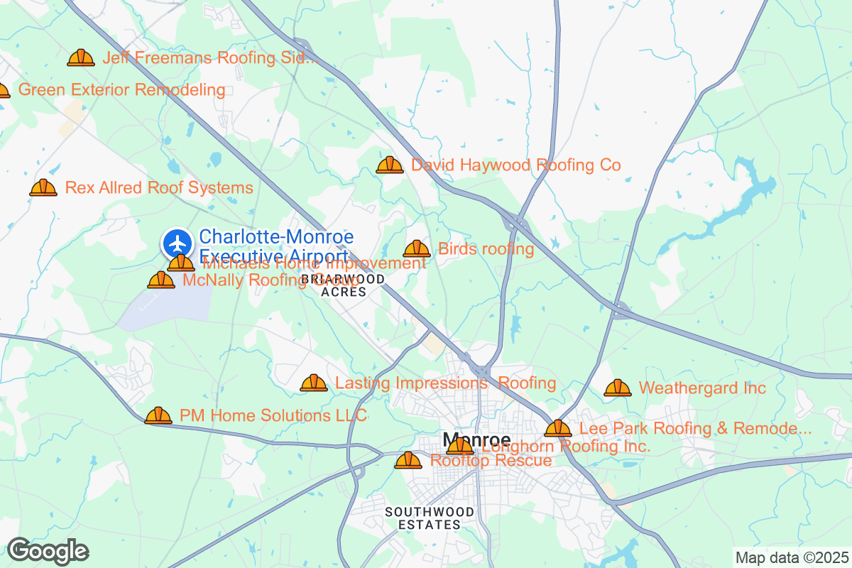 Map of Roofing Contractors in Monroe, North Carolina