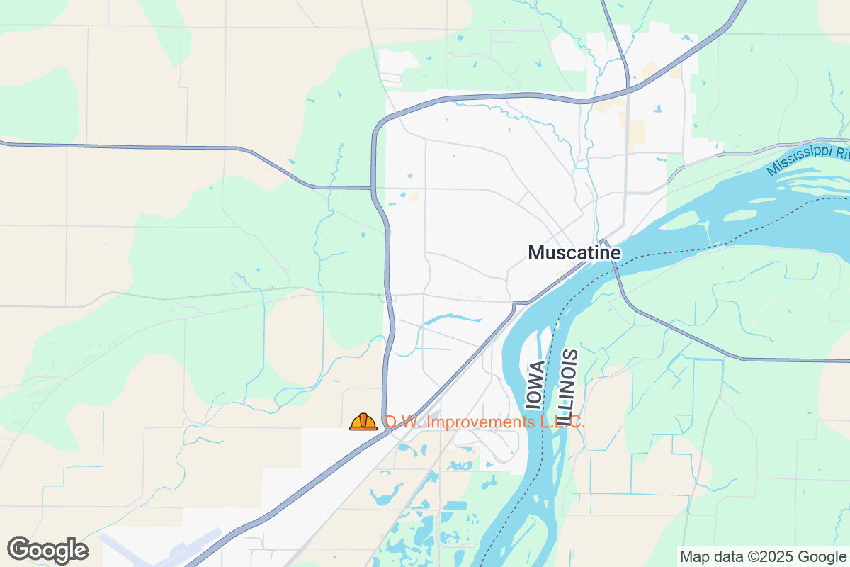 Map of Roofing Contractors in Muscatine, Iowa