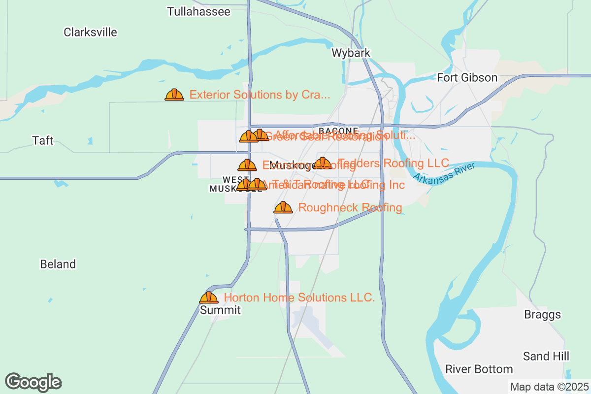 Map of Roofing Contractors in Muskogee, Oklahoma