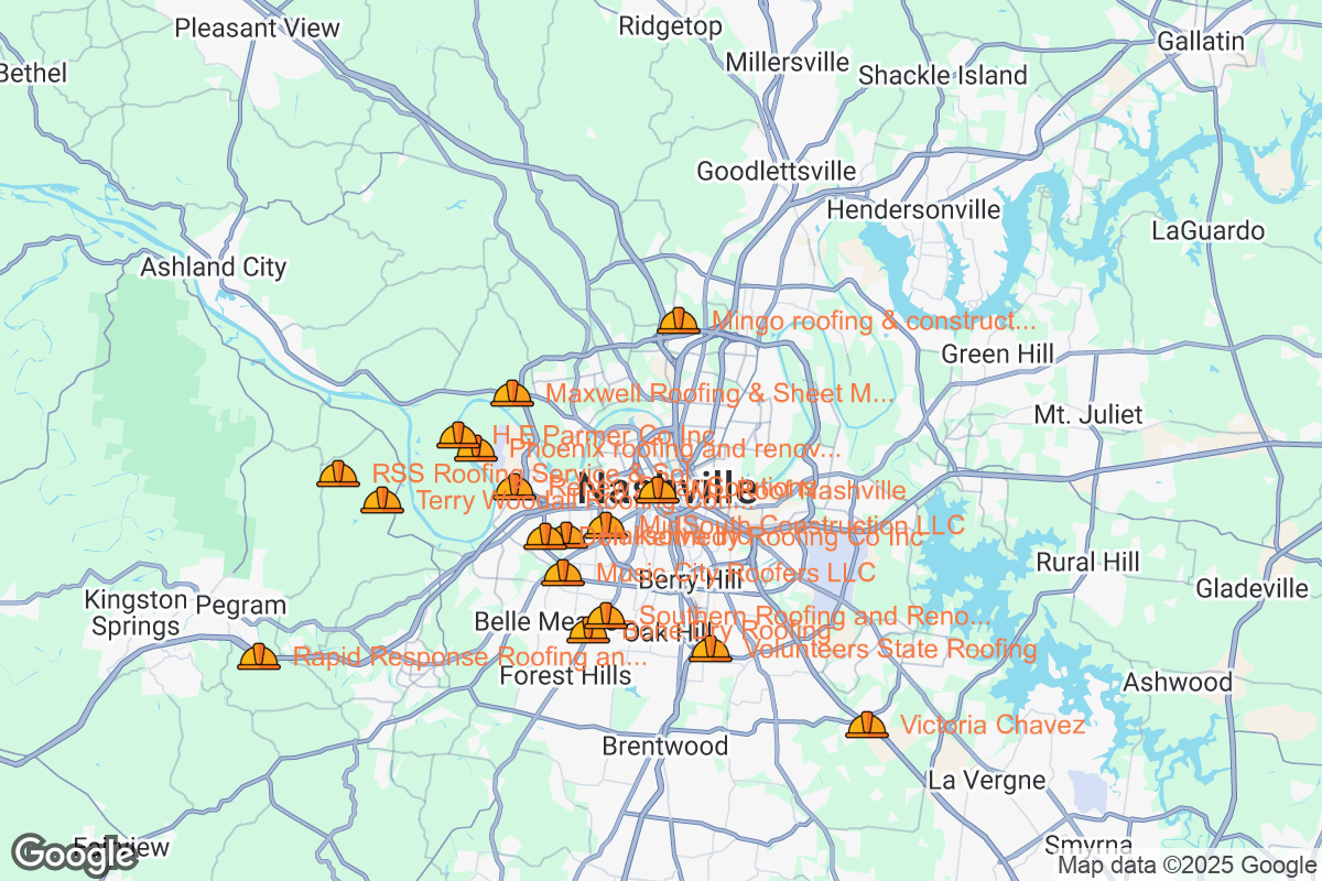 Map of Roofing Contractors in Nashville, Tennessee