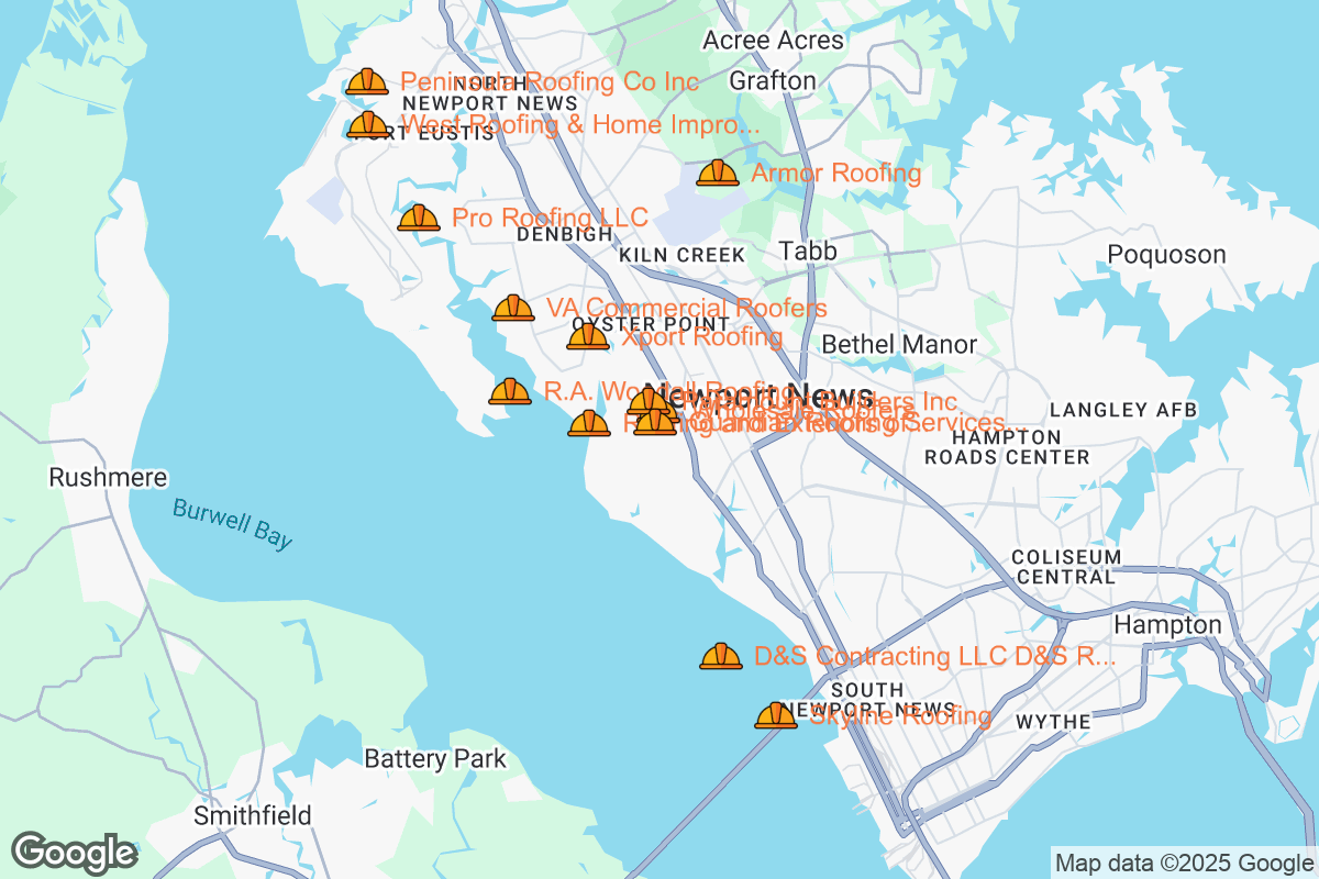 Map of Roofing Contractors in Newport News, Virginia