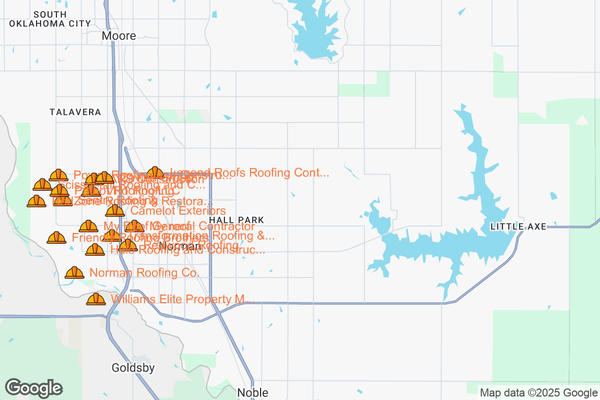 Map of Roofing Contractors in Norman, Oklahoma