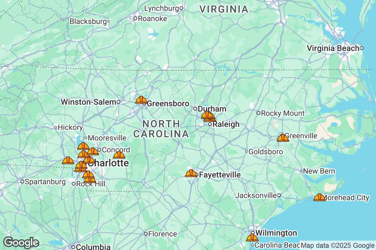 Map of Roofing Contractors in North Carolina