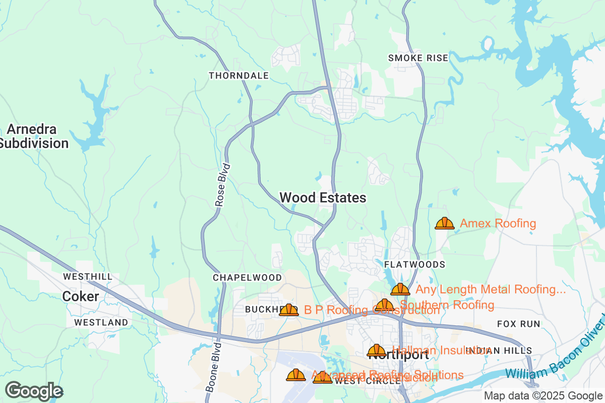 Map of Roofing Contractors in Northport, Alabama