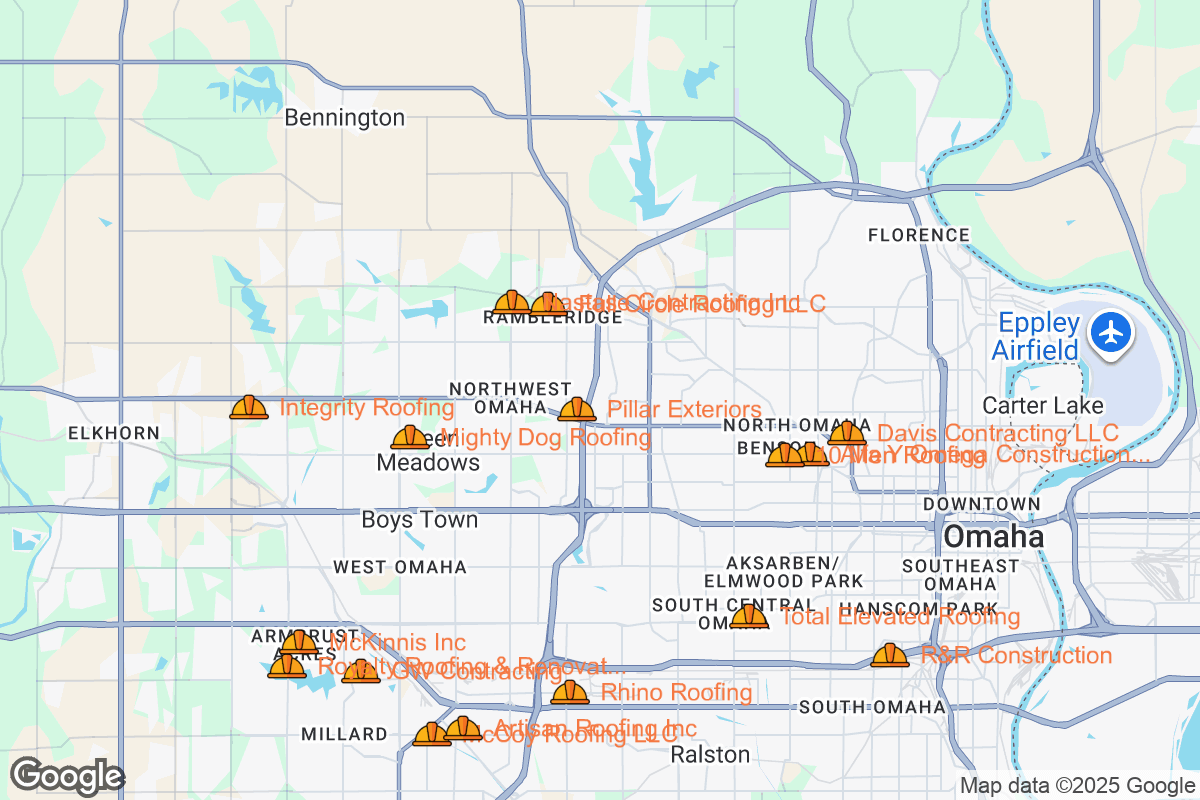 Map of Roofing Contractors in Omaha, Nebraska