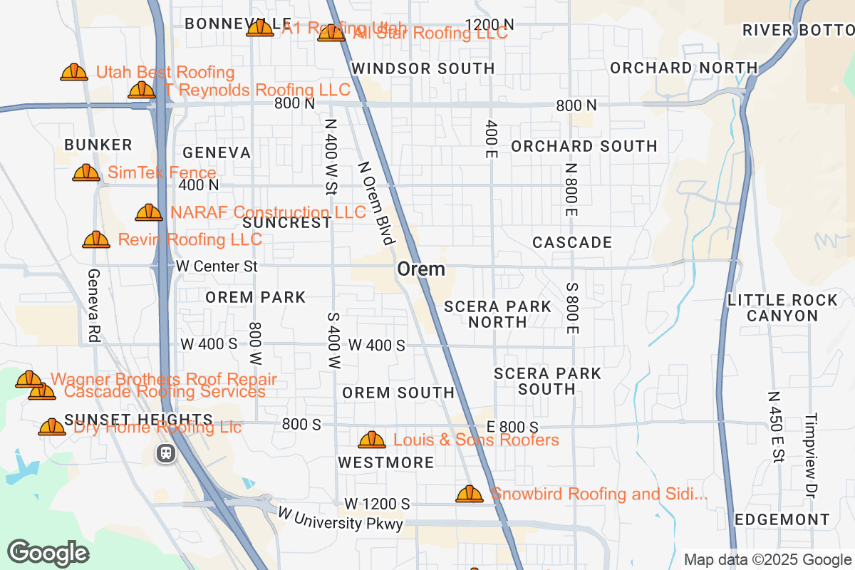Map of Roofing Contractors in Orem, Utah