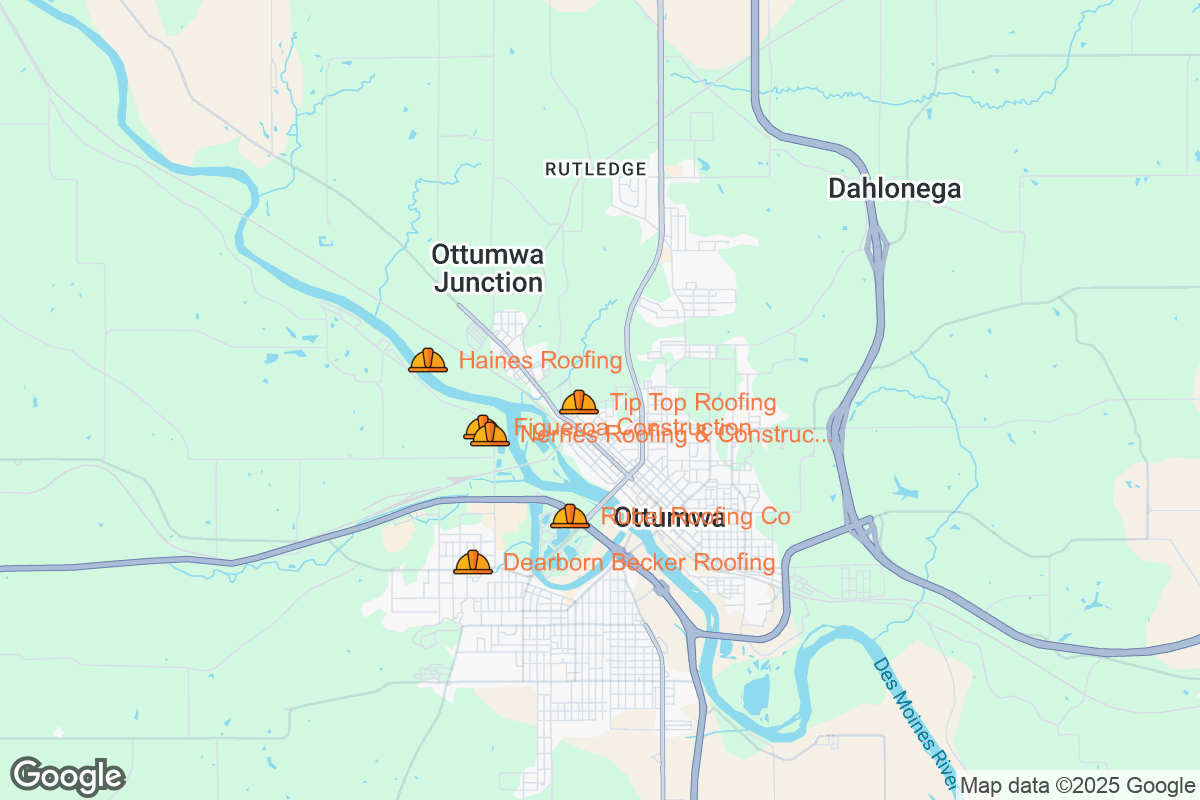 Map of Roofing Contractors in Ottumwa, Iowa