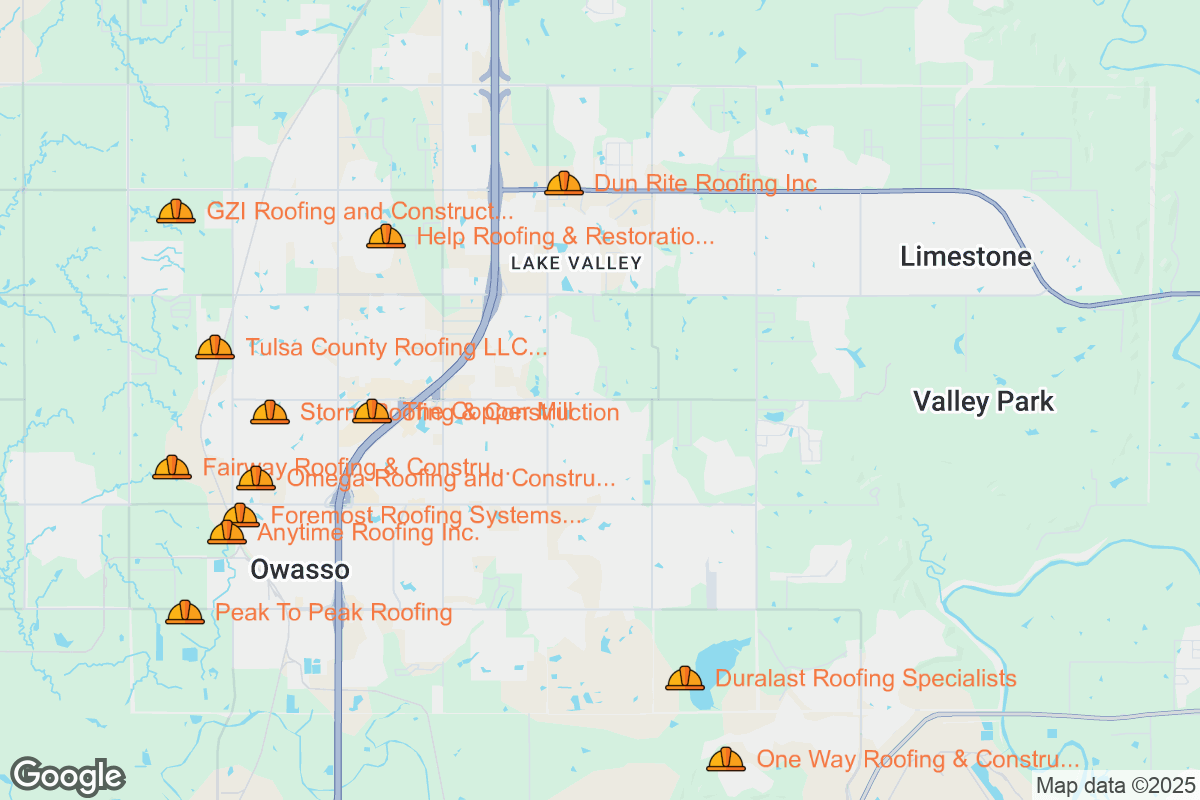 Map of Roofing Contractors in Owasso, Oklahoma