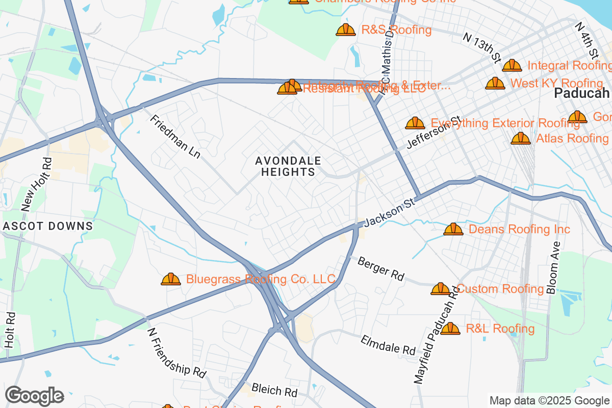 Map of Roofing Contractors in Paducah, Kentucky