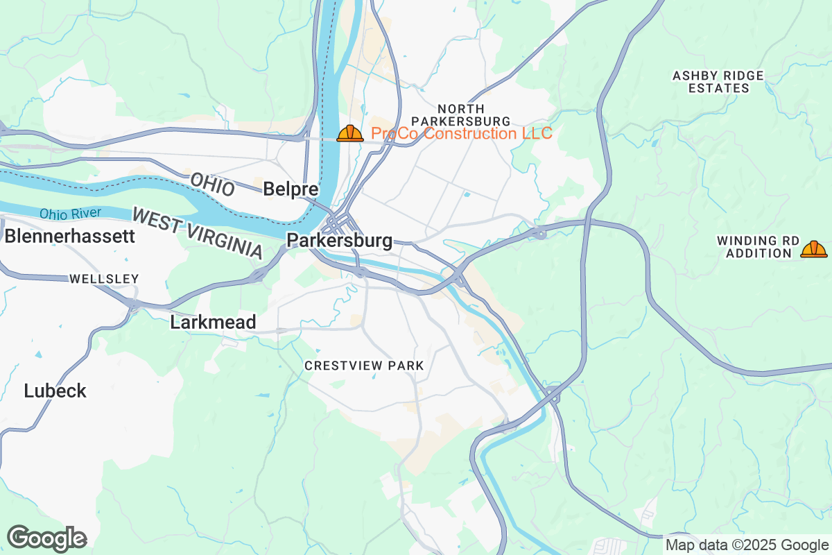 Map of Roofing Contractors in Parkersburg, West Virginia