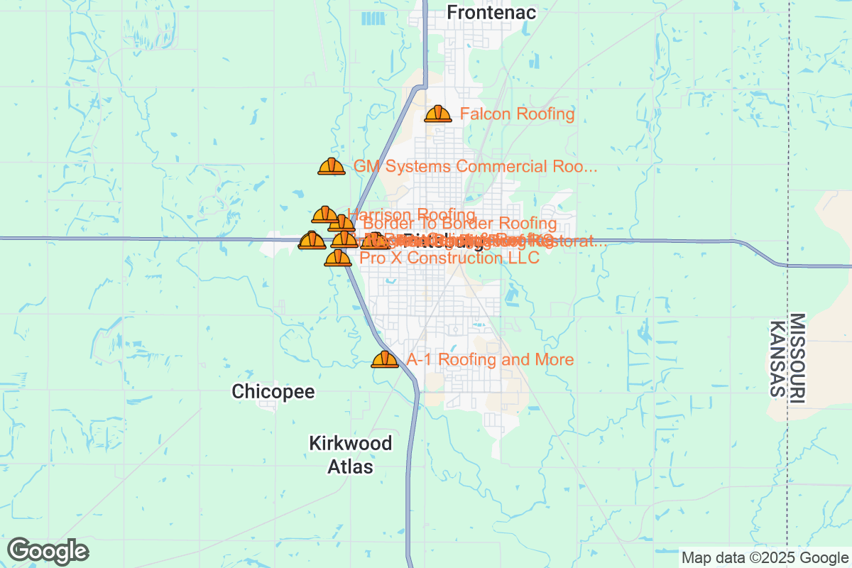Map of Roofing Contractors in Pittsburg, Kansas