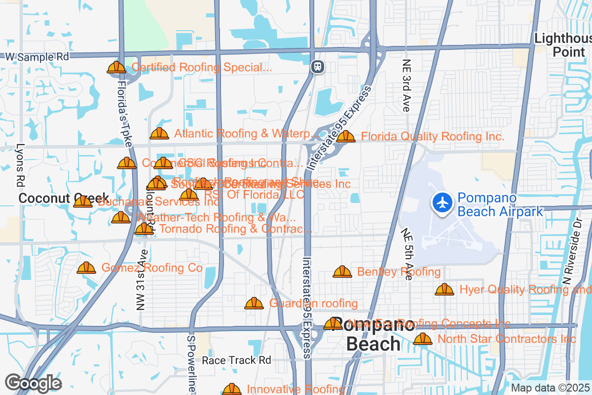 Map of Roofing Contractors in Pompano Beach, Florida
