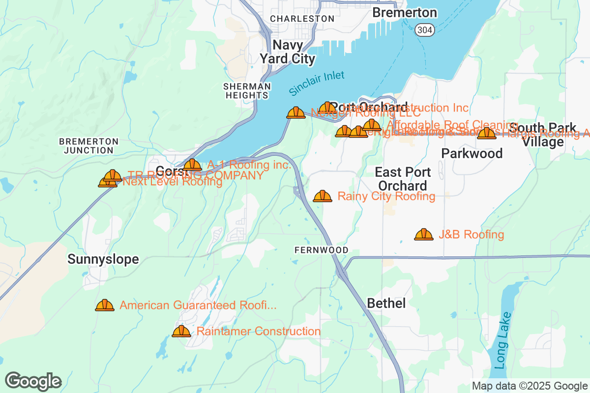 Map of Roofing Contractors in Port Orchard, Washington