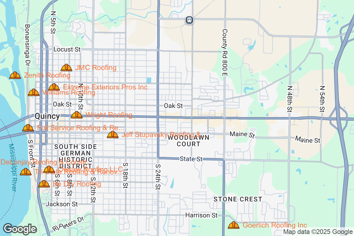 Map of Roofing Contractors in Quincy, Illinois