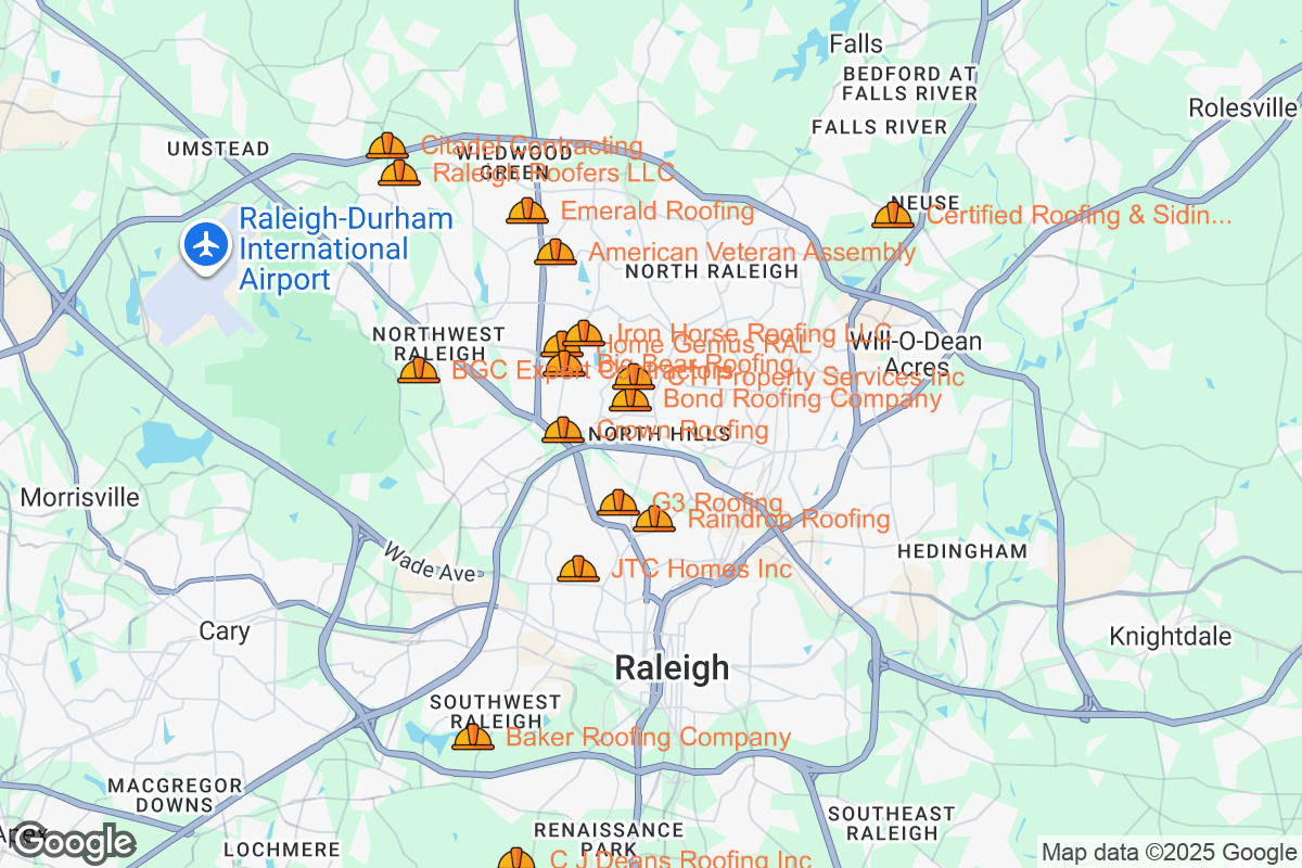 Map of Roofing Contractors in Raleigh, North Carolina