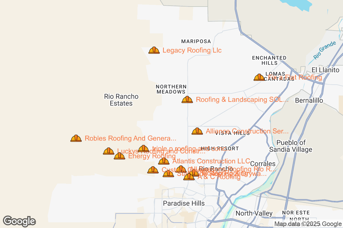 Map of Roofing Contractors in Rio Rancho, New Mexico