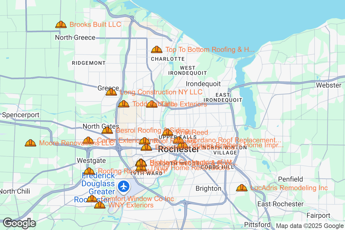Map of Roofing Contractors in Rochester, New York