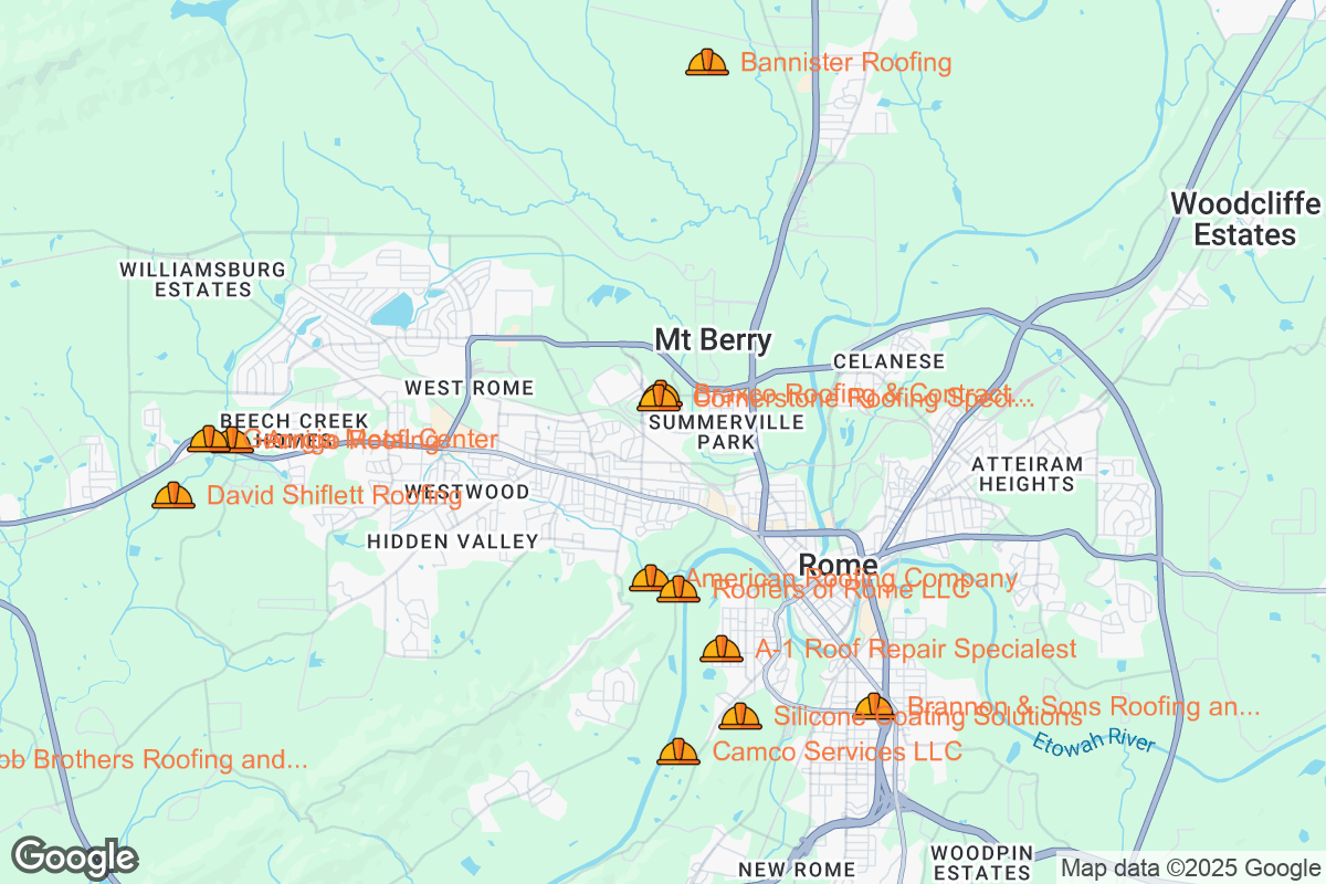 Map of Roofing Contractors in Rome, Georgia