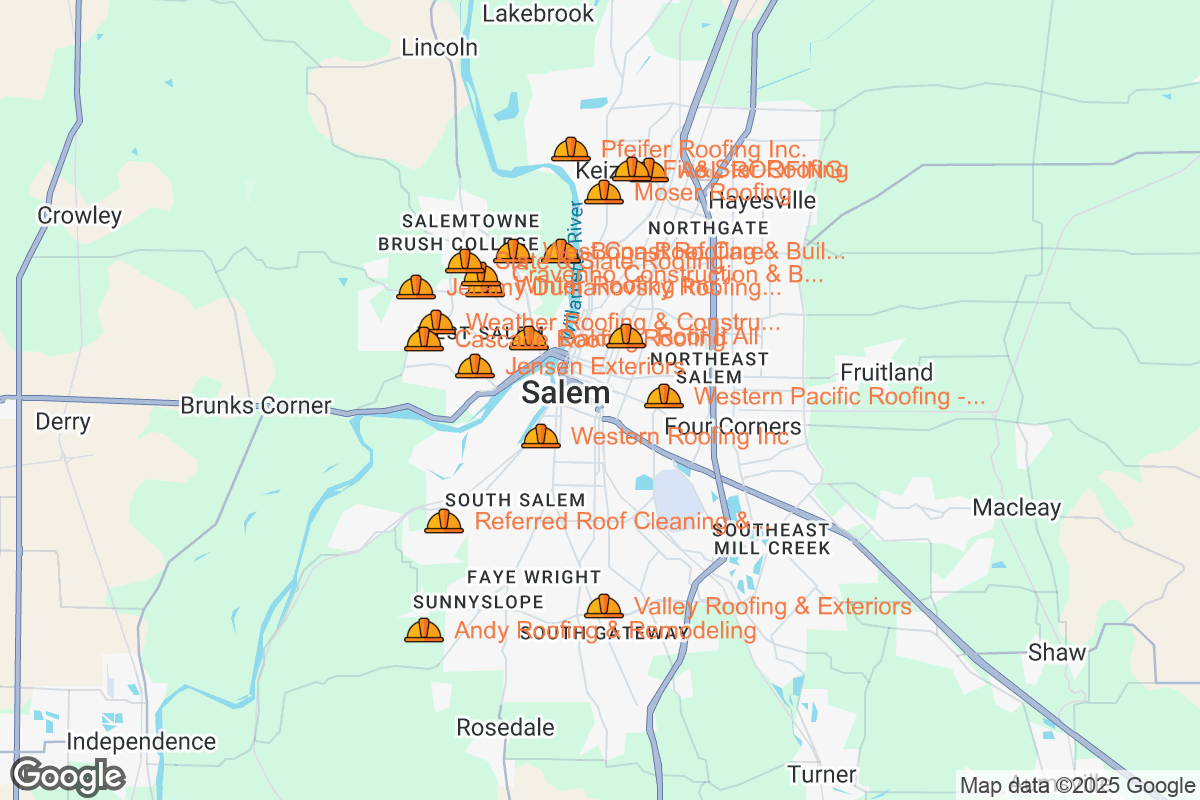 Map of Roofing Contractors in Salem, Oregon