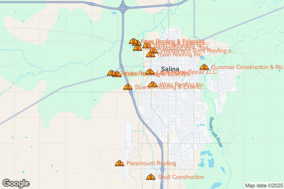 Map of Roofing Contractors in Salina, Kansas